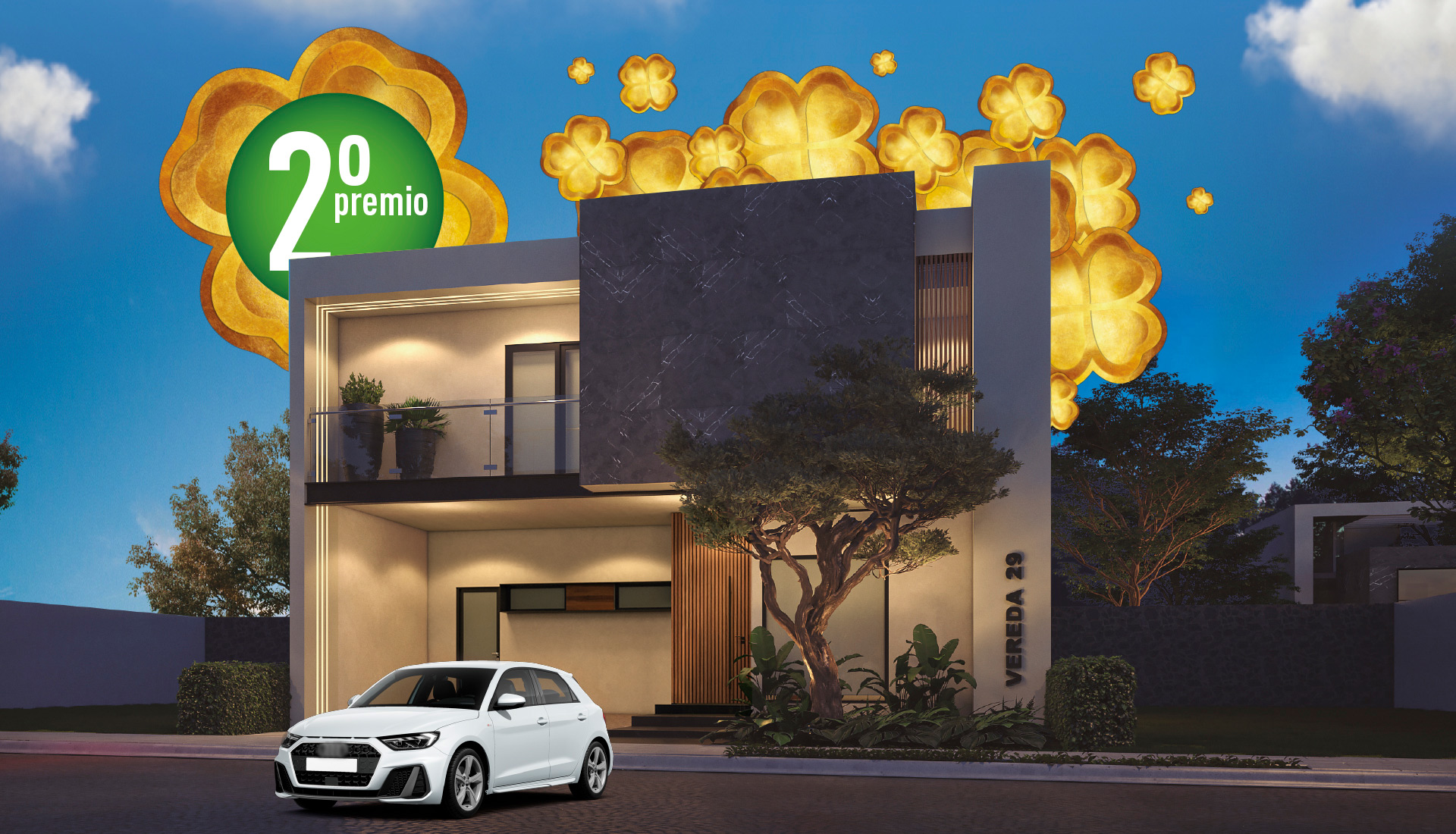 2do Premio. Residencia ubicada en Lomas de Angelópolis, Puebla. Decorada y amueblada. Audi A1 y cheque nominativo por $150,000.00, Valor total del premio: $12,245,705.00 - Sorteo UDLAP